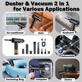 Hosslearlear Air Blaster and Vacuum 2-in-1, Compressed Air Duster Electric Jet Blower Car Dryer Keyboard Cleaner Reusable Canned Air Replacement, 3 Speeds, 7500mAh, LED Light, Black