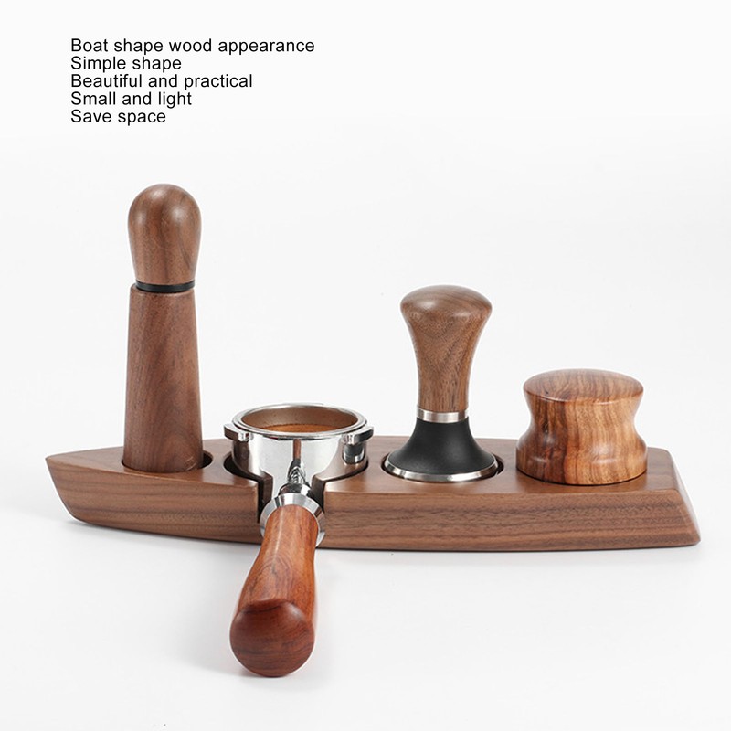 Boat Shape Coffee Tamper Holder Walnut Wood Coffee Distributor Holder