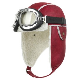 ililily Aviator Hat Winter Snowboard Fur Ear Flaps Trooper Trapper Pilot Goggles Red