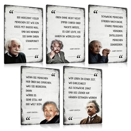Set of 5 Tin Signs Albert Einstein Sayings 20 x 30 cm - Metal Sign with Saying - Vintage Wall Decoration Sign Poster Gift Idea