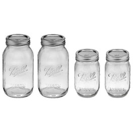 Ball Mason Regular Mouth Jars with Lids and Bands, Set of 4, Two 32oz + Two 16oz Jars (Bundle Pack)