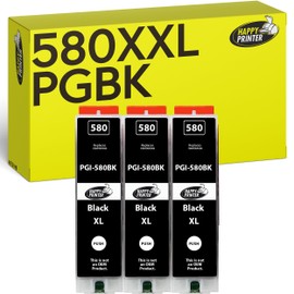 Happy Printer 3 Printer Cartridges Compatible with Canon PGI-580 PGBK for Pixma TR7500 TR7550 TR8500 TR8550 TS6100 TS6150 TS6151 TS6300 TS6350 TS8100 TS8150 TS8151 TS8151 TS8151 TS811 TS8151 TS811 52