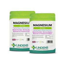 Lindens Magnesium Tablets 500mg, 1000 Tablets - Reduces Tiredness & Fatigue, Supports Metabolism, Muscle Function, Nervous System, Bones & Teeth - UK Made