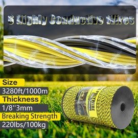 NQN Upgrade Electric Fence Polywire 3285FT,1000 Meters, 6 Stainless Steel Strands for Reliable Conductivity, Portable Electric Fencing, UV Resistant, Rust Resistant, Highly conductive, Easy to Install
