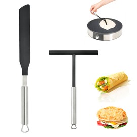 Eidoct 2 Pcs Stainless Steel Crepe Spreader & Crepe Spatula Kit, Crepes Distributor & Spatula, Pancake Crepe Tools, T- Shaped Batter Spreaders & Crepe Spatula, for Kitchen, Bakery, Pancake Stand
