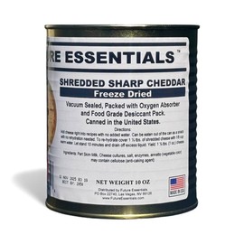 Future Essentials Freeze Dried Shredded Sharp Cheddar Cheese – Real Dairy Shredded Cheddar Cheese – Long Shelf Life Emergency Food – Easy to Use in Recipes & Made in the USA – 10 oz #2.5 Can, 1-Pack