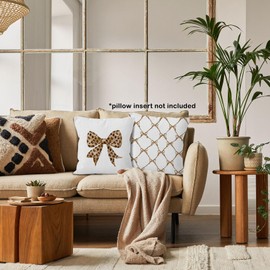 MONALET Preppy Cheetah Print Coquette Bow Throw Pillow Covers 18x18 Set of 2, Trendy Decor Pillow Cases Gifts for Teen Girls Dorm Bedroom Living Room, Leopard Pillowcases for Couch Bed Sofa