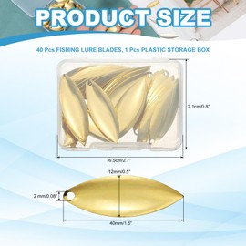 PATIKIL Fishing Lure Blades, 40 Pack 1.6" x 0.5" Fishing Spinner Baits Willowleaf Lure Spinner Making Part with Plastic Storage Box for Bait Accessories, Gold Tone
