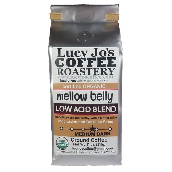 Lucy Jo's Coffee, Organic Mellow Belly Low Acid Blend, Ground, 11 oz (11 OZ)