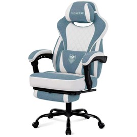 Vonesse Gaming Chair, Computer Chair Fabric with Pocket Spring Cushion, Office Chair with Footrest and Massage Lumbar Support, Reclining Gaming Chairs for Adults 250LBS (Blue)