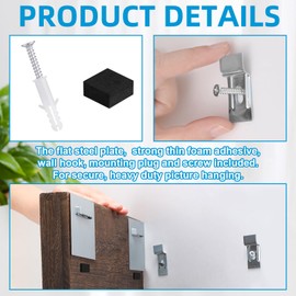 Tandefio 6 Pack Self Adhesive Hanger 3.15 x 3.15" Hangers Adhesive Picture Hanging Plate Kit for Mirrors and Hanging Art/Photos on Acrylic, Glass, Aluminum or Other Flat Panels