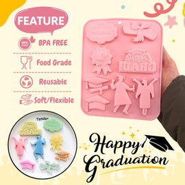 1 Piece Graduation Theme Silicone Chocolate Molds Graducation Cap, Diploma and More Shape 3D Chocolate Candy Moulds for Graduation Season