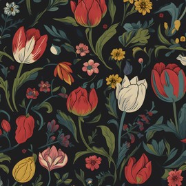 BOKEBEVE Wallpaper Peel and Stick Vintage Dark Floral Wall Paper Boho Contact Paper for Bedroom Bathroom Shelf Black Red Removable Self Adhesive Renter Friendly 17.5 x 118In
