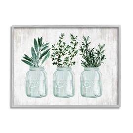 Stupell Industries Kitchen Herb Trio Garden Spices Country Glass Jars, Design by Lettered and Lined Gray Framed Wall Art, 20 x 16, Beige