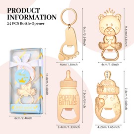 24 Pcs Baby Bottle Opener, Popping Boy Bear Footprint Keychain Bottle Openers with Blue Gift Box, Baby Shower Party Favors for Guests, Wedding Return Gift Souvenirs Theme Decoration Supplies