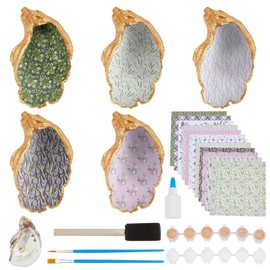 WEBEEDY DIY 5 Sets Oyster Shell Jewelry Tray Ring Display Holder Shell Wicker Pattern Trinket Dish Jewelry Organizer Crafti Kit for Adults