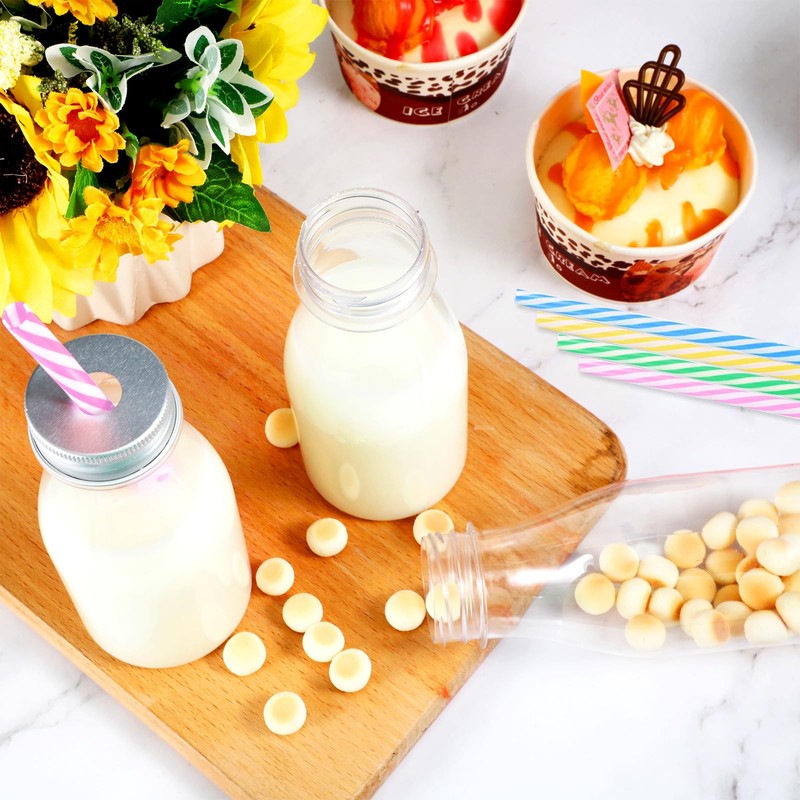 Yinkin 20 Sets Plastic Milk Bottles with Straws Lids Clear