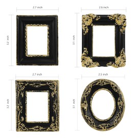 Vintage Black Gothic Picture Frames for DIY Projects, Set of 4 Resin Hand-Painted Mini Frame No Backing and Glass, Fits 1.5x2 Inch Photos Wallet Prints Magnetic Paintings