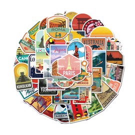 Onperpoe Aesthetic Sticker Set 50 Stück Reise Aufkleber Wasserfeste Vintage Sticker Vinyl Graffiti Sticker für Koffer Laptop Fahrrad Scrapbook Motorrad Skateboard Retro Aufkleber für Kinder Teen