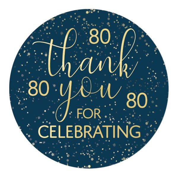 Navy Blue and Gold 80th Birthday Favor Stickers – 40