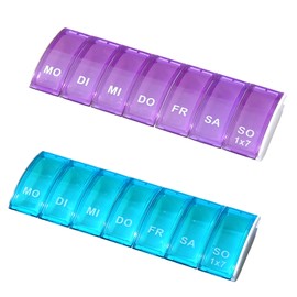 2 Stück Tablettenbox 7 Tage klein – Pillendose & Pillenbox für Medikamente, Nahrungsergänzung & Vitamine, Kompakte Medikamentenbox 7 Tage für unterwegs, ideal zur täglichen Aufbewahrung