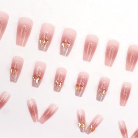 [ALLEVG] Nail Tip, 24 Pieces, Nail Tip, Red, Short 3D, Autumn and Winter, Popular Japanese Style Nail Tip, Pink, Cute, Simple, Stylish, Coming of Age Ceremony, School Entrance Ceremony, Graduation
