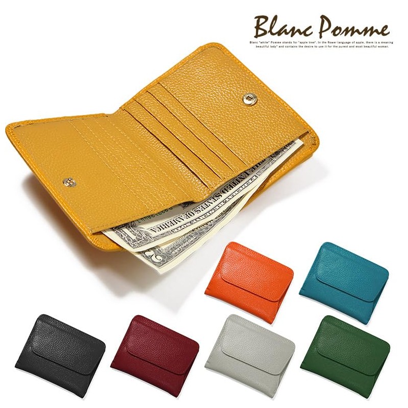 Blanpom bp-1046 Women's Bifold Wallet, Leather, Cowhide Leather, Mini Wallet,