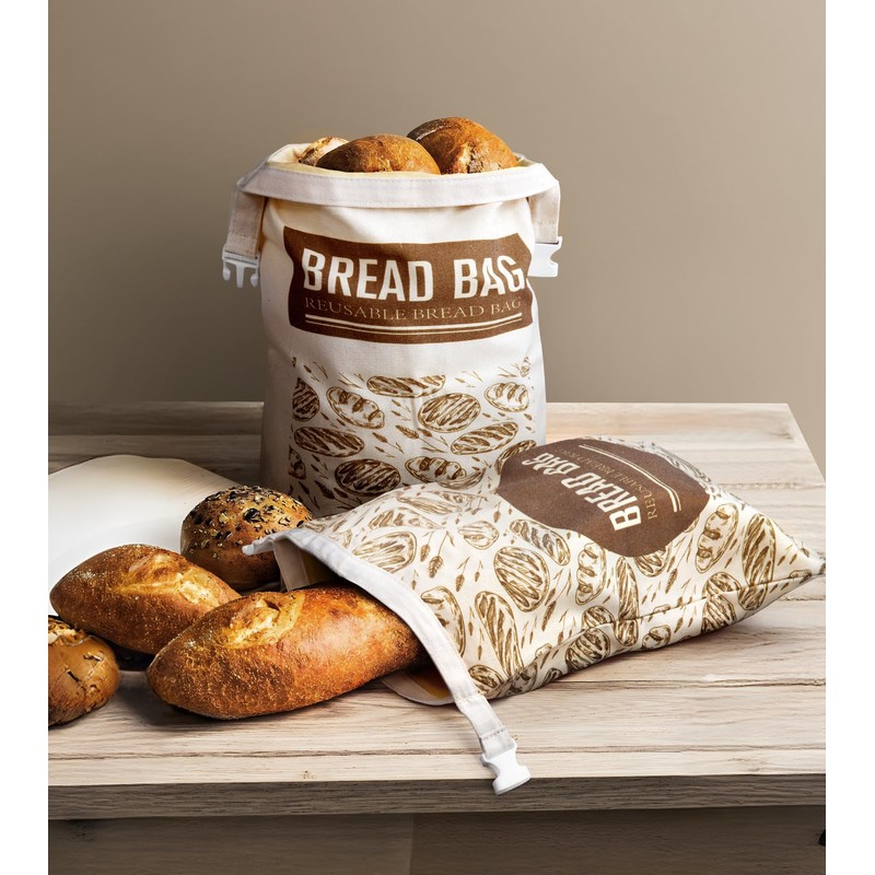 2 Pack Reusable Beeswax Bread Bags for Homemade Bread, Cotton