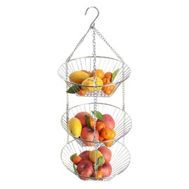 3-Tier Hanging Fruit Basket, Iron Wire Fruit Vegetable Flower Hanging Storage Basket, for Potatoes, Onions, Oranges, Bananas, Limes, Lemons