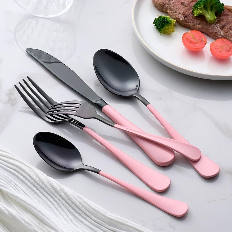 Onlycooker 20-Piece Black and Red Silverware Set 18/0 Stainless Steel