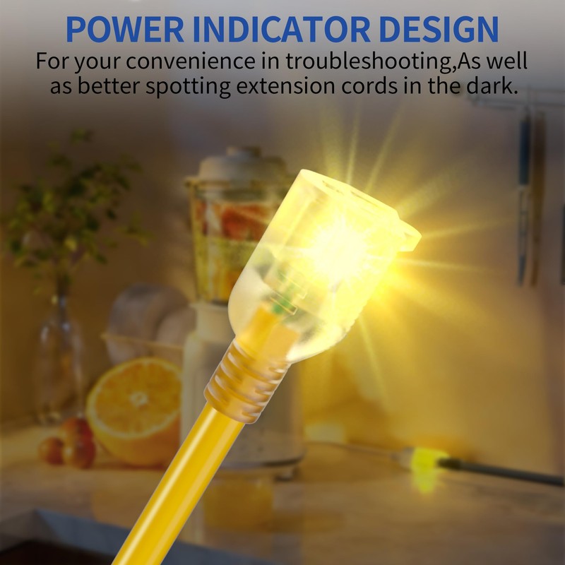 cismorvex 3ft Outdoor/Indoor Extension Cord with Lighted 10/3 Gauge Yellow