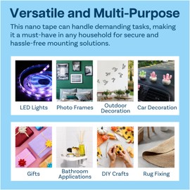 MMOBIEL Double-Sided Mounting Tape Acrylic – 16.4ft x 0.4in Indoor/Outdoor Adhesive - Heavy Duty Removable Clear Nano Tape - Picture Hanging Wall Tape, Carpet Fix Rug Tape, Waterproof - incl. Tweezer