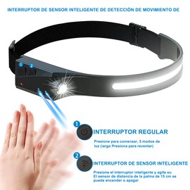 DQST Lampara de Cabeza, Linterna de Cabeza LED de Detección Inteligente, Lámpara de Cabeza con Iluminación Gran Angular de 230 °, Peso Ultraligero, Recargable por USB, Impermeable, 5 Modos de Luz