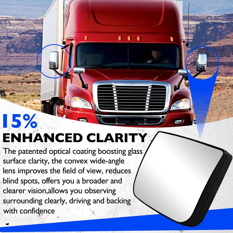 Heated Lower Convex Mirror Glass Compatible with 2008-2017 Freightliner Cascadia