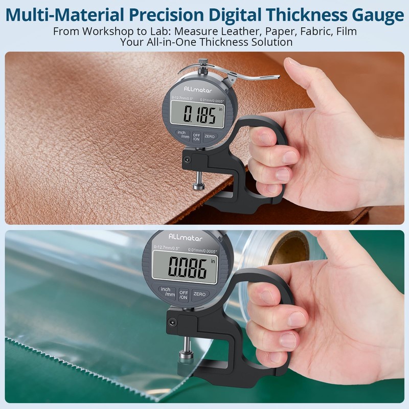 ALLmeter Digital Thickness Gauge, 0.01mm Resolution, 0-12.7mm Range