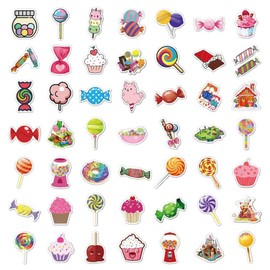 50 Pieces Cute Candy & Dessert Stickers | Waterproof Vinyl Decals for Water Bottles, Laptops & Suitcases | Cupcake, Lollipop & Donut Designs for Kids & Teenss