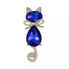 Unbranded Elegant Cobalt Blue Gemstone Cat Brooch Pin With Crystal