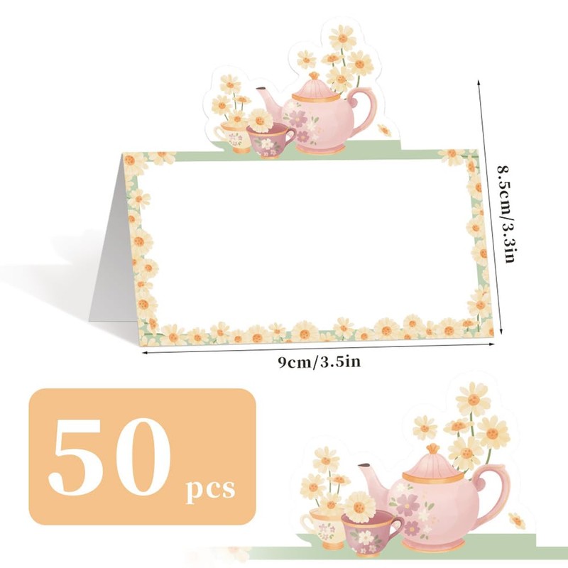 100Pcs Tea Party Theme Seating Cards Place, ，100 Seating Decorations