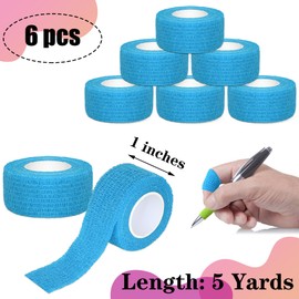 Twavang 6 Pack 1 Inches Self Adhesive Bandage Wrap Breathable Cohesive Bandage Elastic Tape for Pets, Athletic, Sports, Wrist, Knee, Ankle(5 Yards Per Roll, Light Blue)