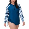 Halcurt Women's Plus Size Rash Guards Adjustable Drawstring Ruched Peacock