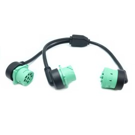 WBLD Right Angle Overmolded J1939 Male to 2 Female J1939 Green Type 2 Splitter Y Cable