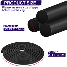 ToLanbbt Backer Rod EPDM Rubber 3/4" Diameter x 20' Length Caulk Saver Door Window Weather Stripping Seal for Concrete Filling Joints and Gaps (Black)