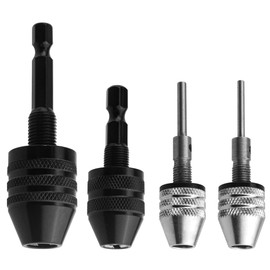 TOVOT 4PCS Drill Chucks Assortment Set Keyless Drill Chuck Adapters with 1/4" Hex Shank, 1/8" and 1/16" Round Shank Drill Bit Adapters