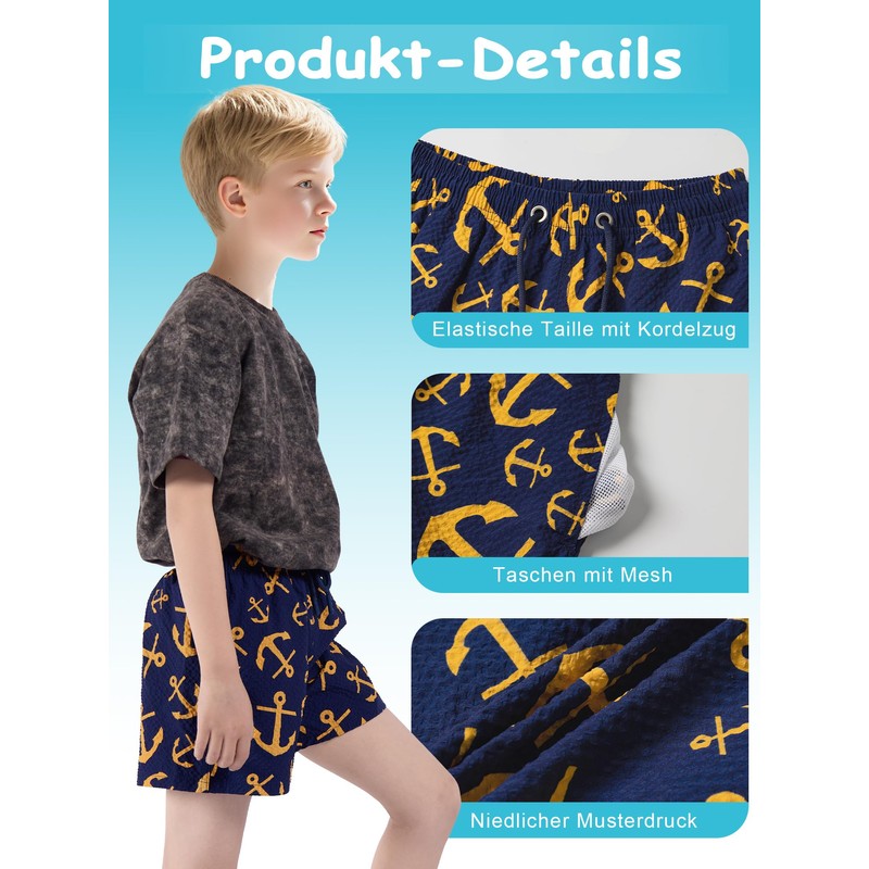 NATUST Boys' Printed Swimming Shorts with Mesh Lining Beach Shorts,