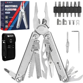 BIBURY Multitools, Men's Gifts, Multi Tool Foldable Pliers with T-Shank Tool, Strap Cutter, Stainless Steel Multitools Ideal for Camping, Repairing, Gift for Dad Men - Pro - BI2049GB-N