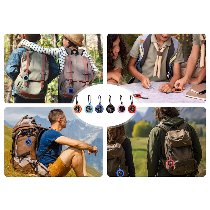 Anlising Mini Compass, Pack of 6 Compass with Carabiner Hook,