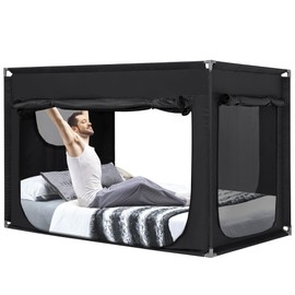 ANC POP Twin Bed Canopy Portable Blackout Bed Tent Privacy Tent for Kids and Adult Indoor Sleeping with 3 Doors, Storage Bag, Black
