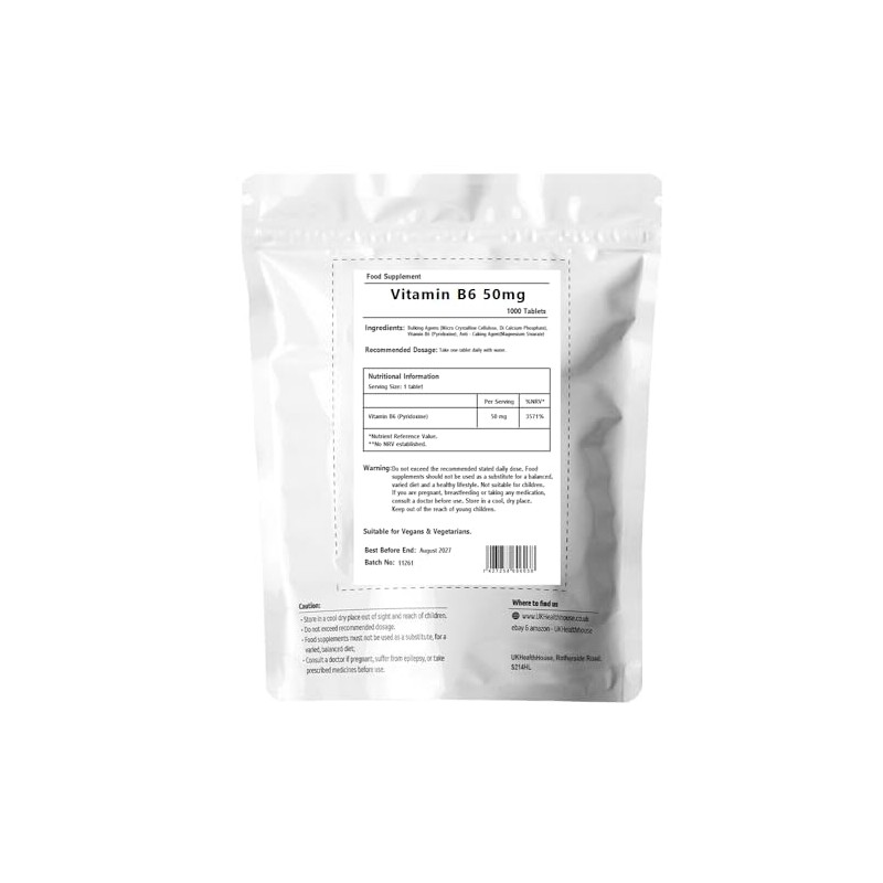 UKHealthHouse Vitamin B6 50mg x 1000 Tablets High Strength Supplement