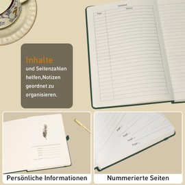 PYNEX Notebook A5 Lined, Hardcover, Notebook, Leather Notepad with 192 Sheets 100 GSM, Diary for Adults, School - Dark Green