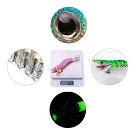 TOPIND Squid Jig Fishing Lures Kit 10pcs Luminous Tail Glow Fishing Wood Shrimp Lure Artificial Fishing Hooks Hard Octopus Cuttlefish Prawn Shrimp Fishing Bait with Bag (#3.5-14.5cm/5.71in)
